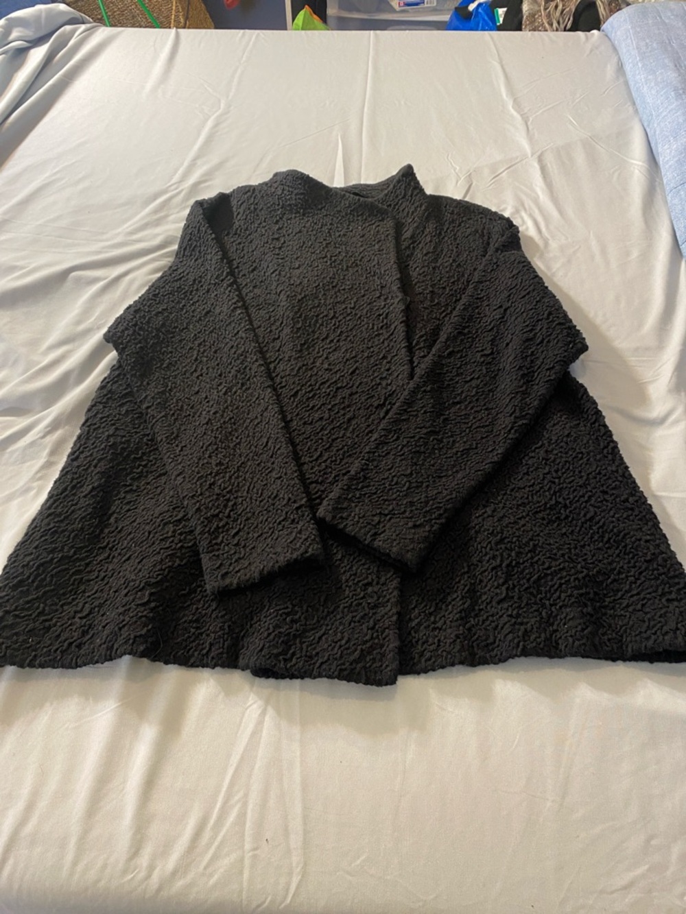 Eileen Fisher Black Textured Cotton Blend Collar Jacket